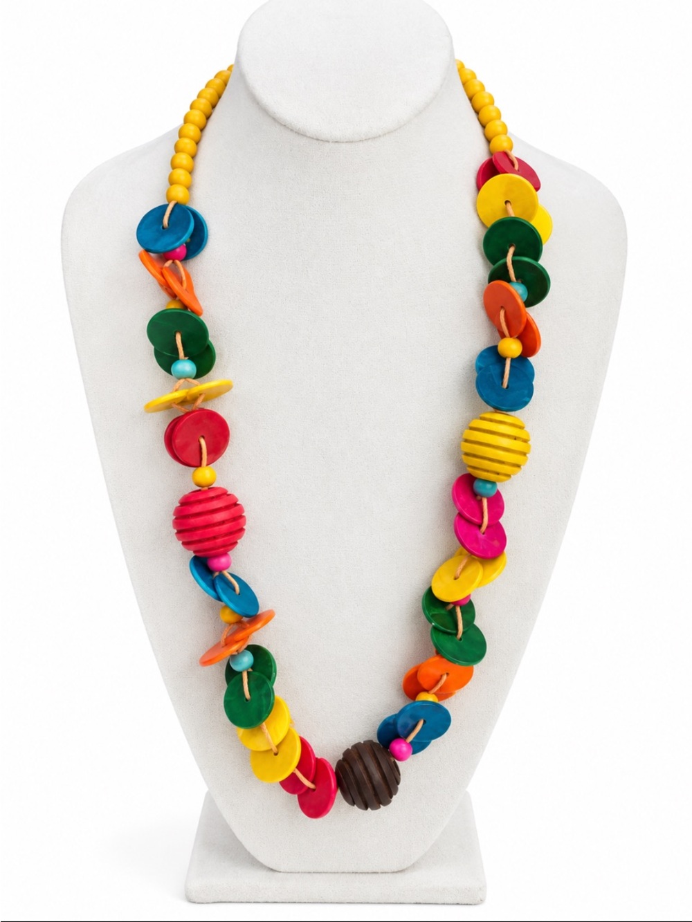 Colorful Boho Statement Necklace Multicolor Shell Disc & Beaded Long Necklace